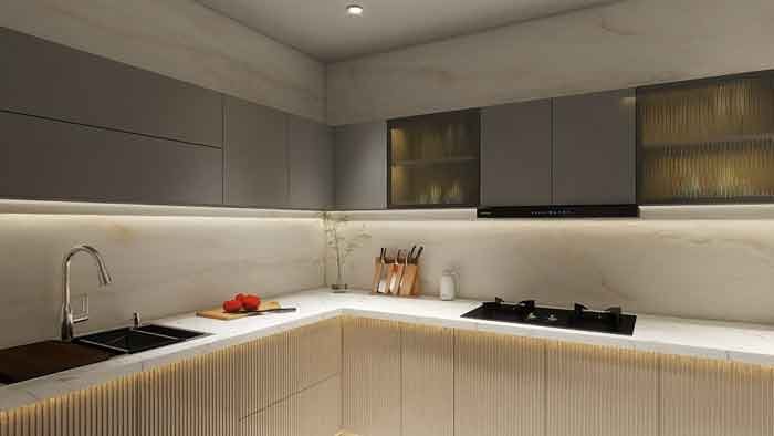 Air-conditioned modular kitchen at Evara Shades